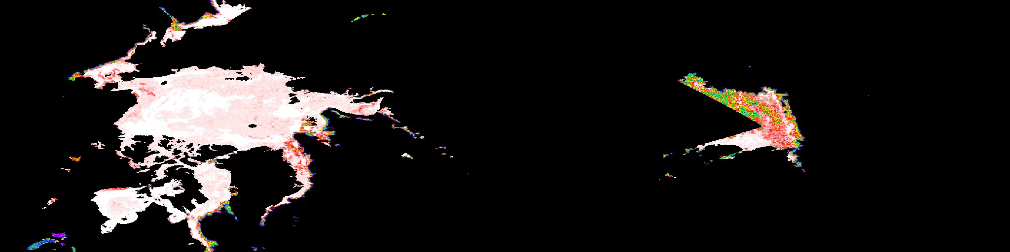 Side-by-side comparison of Arctic sea ice: March 2025 showing near-complete coverage versus September 2025 showing dramatic retreat