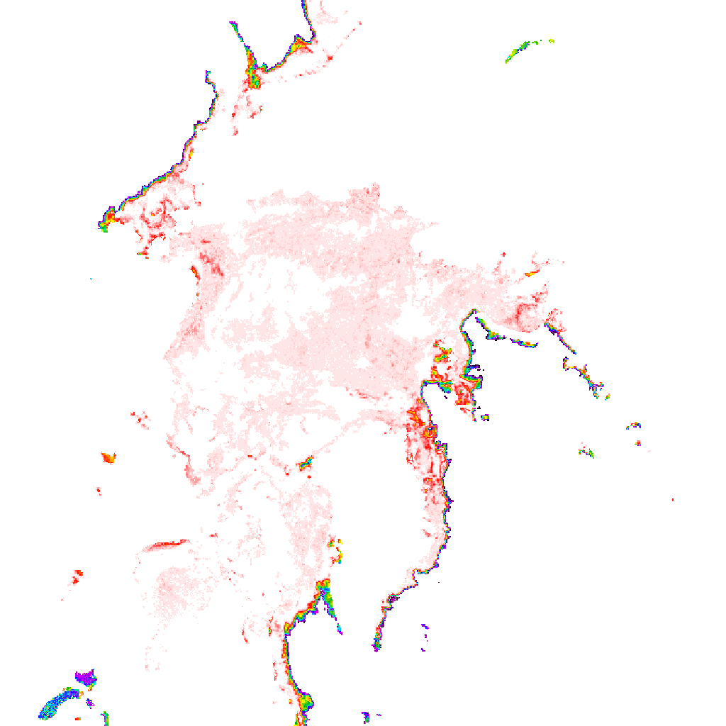 Arctic sea ice concentration in polar stereographic projection — March peak extent showing ice covering most of the Arctic basin