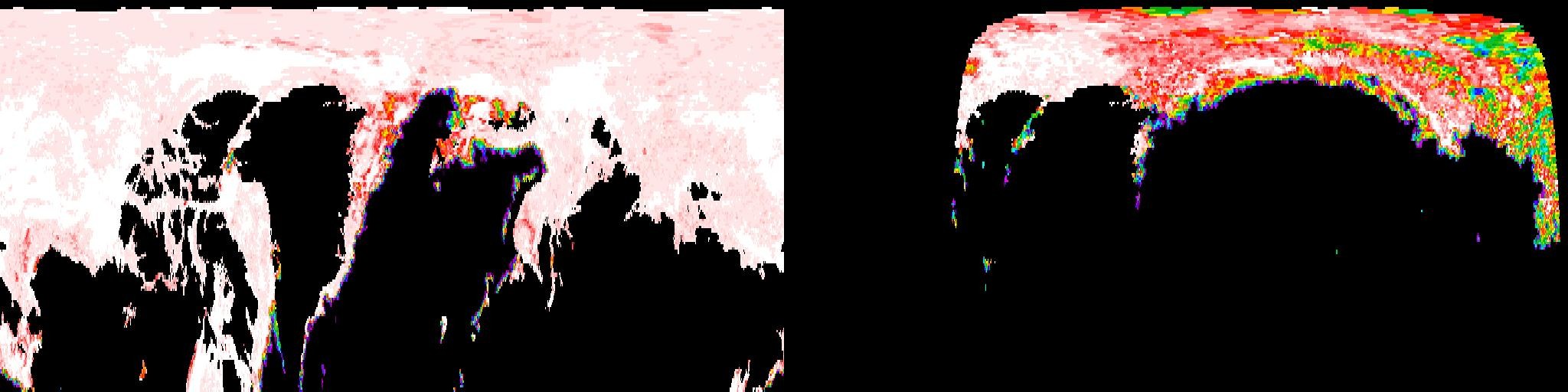 Side-by-side comparison of Arctic sea ice: March 2025 showing near-complete coverage versus September 2025 showing dramatic retreat
